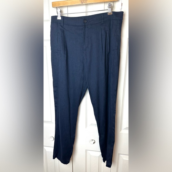 VINCE. Navy Blue Linen Blends Pants Joggers Pleated Front High Rise Waist Ankle - Picture 2 of 12